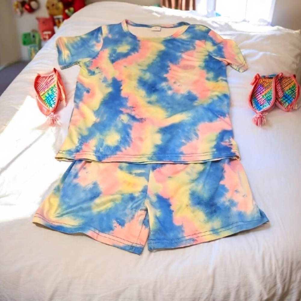 Kids Tie-Dye Pajama Set - Blue, Pink, Yellow size 7
